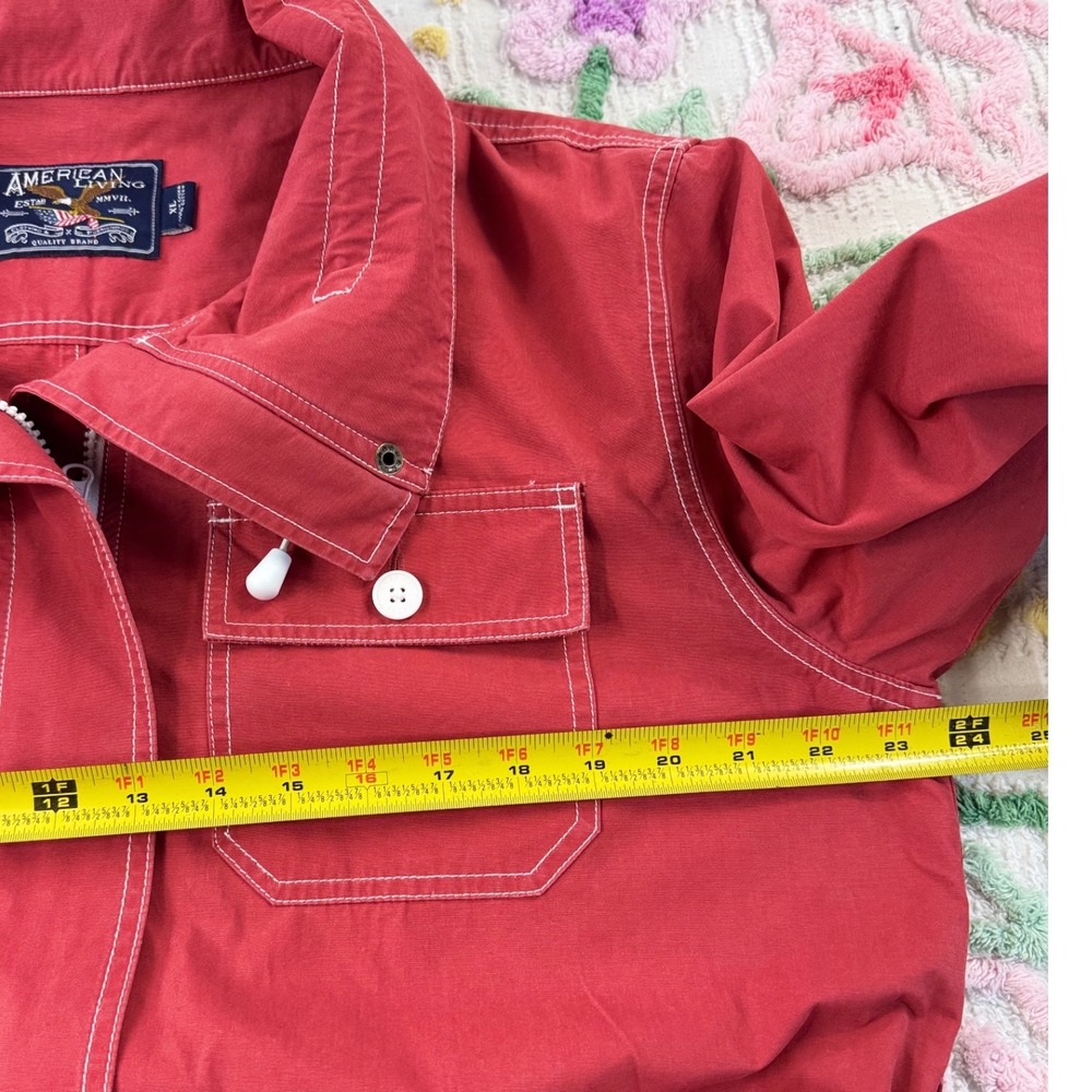 American Living Red Utility Jacket Belted Cotton XL White Stitching Full Zip - Picture 5 of 9